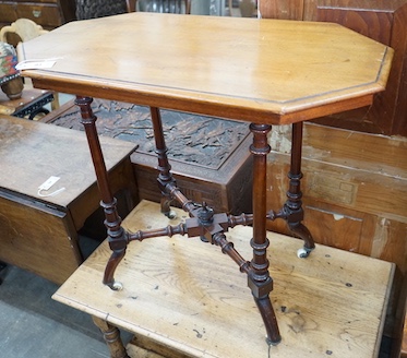 A late Victorian octagonal centre table, width 81cm, depth 45cm, height 71cm